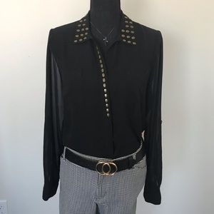 Skull Studded Sheer Black Button Down